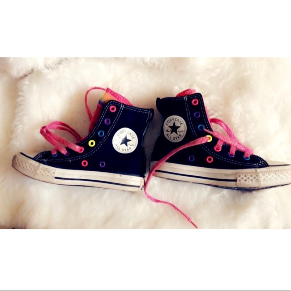 Converse Girls Black/Purple Multi Tongue 👟 - Picture 3 of 3